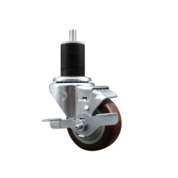 3'' Maroon Poly Swivel 1-3/4'' Expanding Stem Caster with Brake